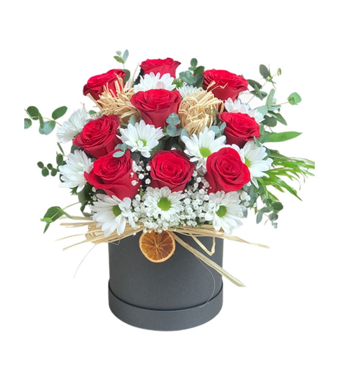 Kutuda Kırmızı Gül ve Papatya