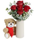 Vazoda 5 Gül ve Ayıcık